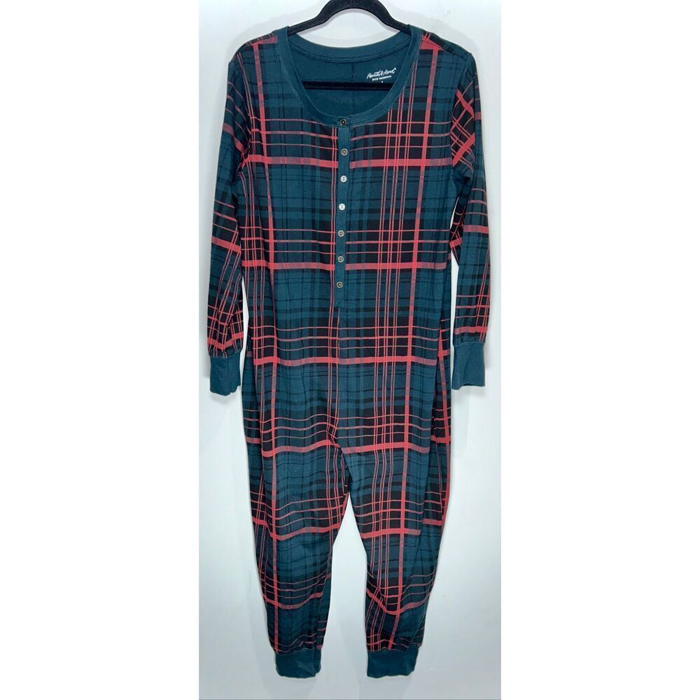 Hearth & Hand with Magnolia plaid union suit pajama one piece size XL